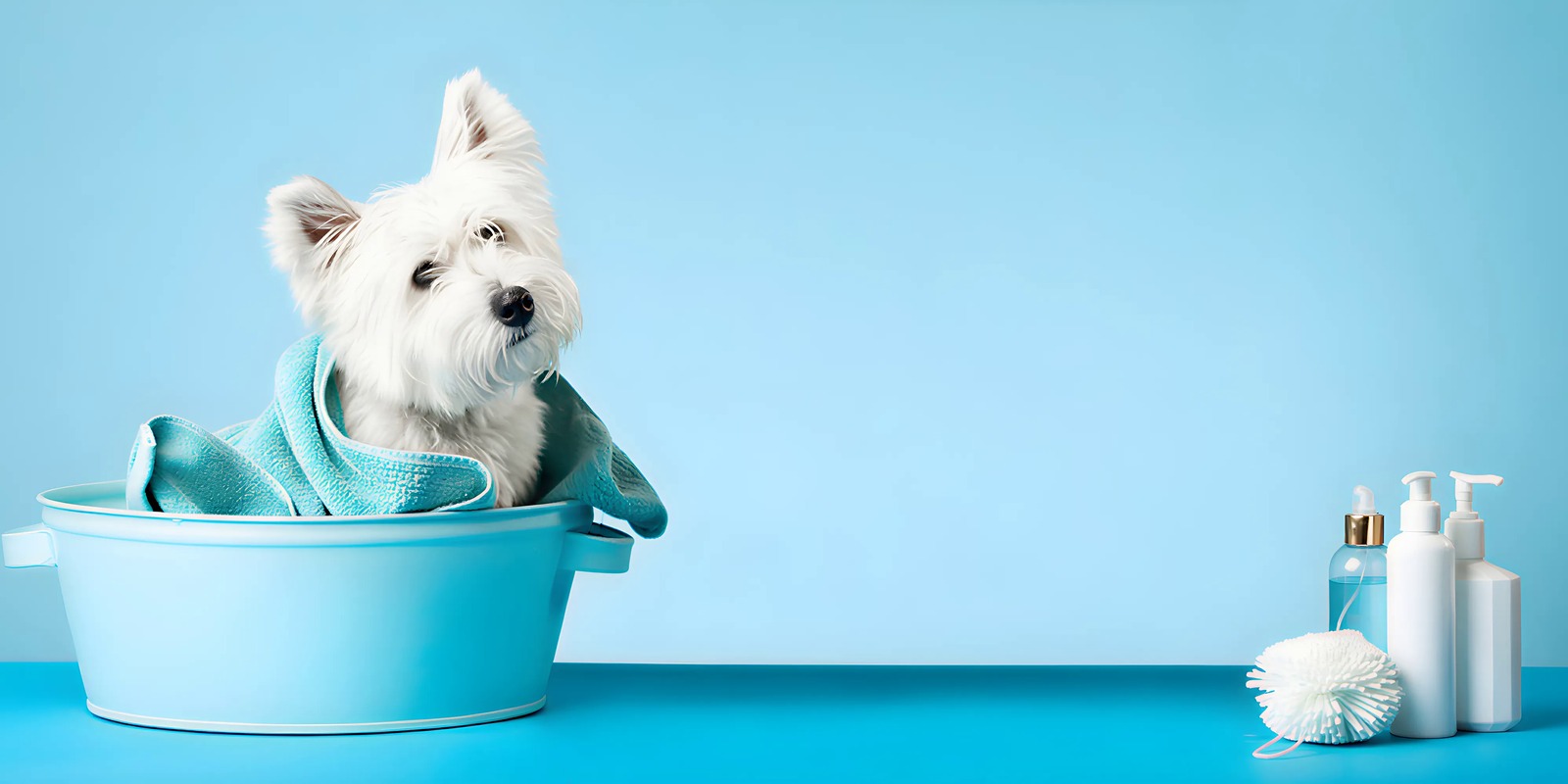 A freshly bathed dog at a Long Island, NY grooming salon