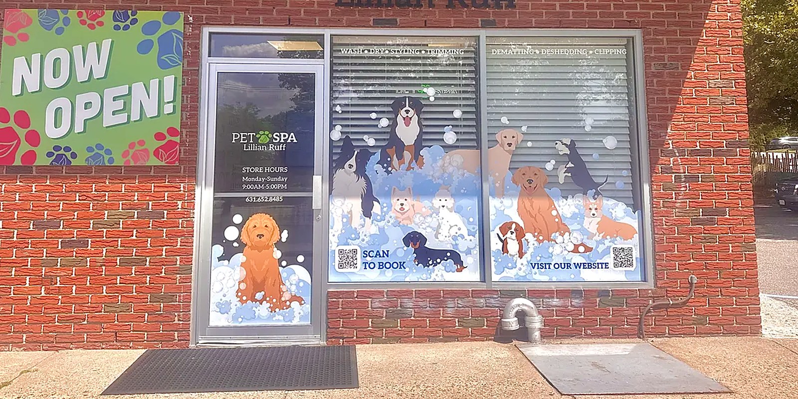 The Lillian Ruff Pet Spa grooming salon at 16 Laurel Rd in East Northport, NY, a short drive from Centerport