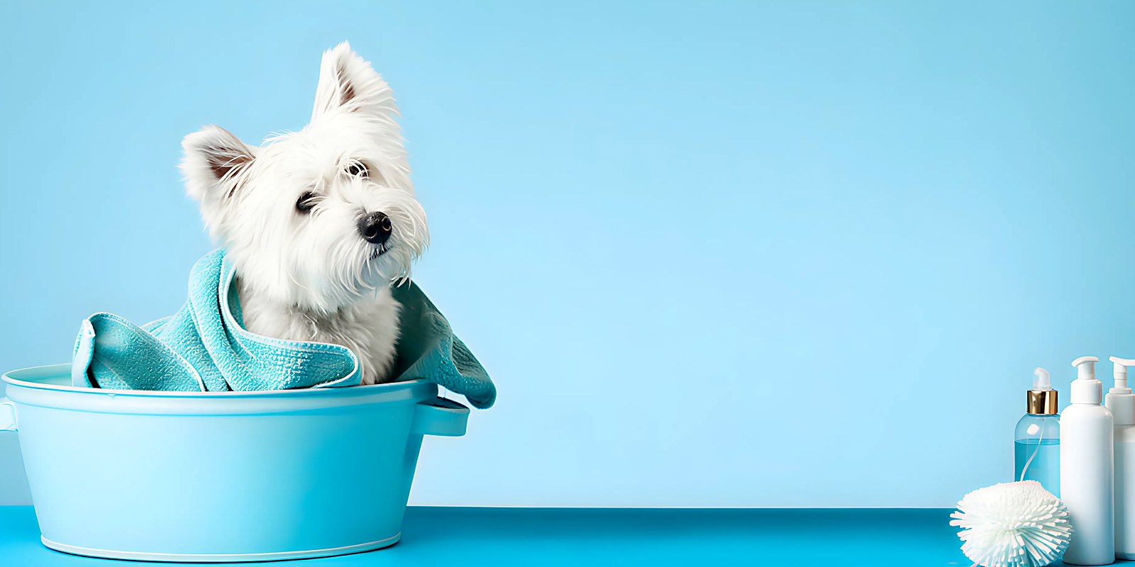 A dog being hand-dried and brushed out at the Lillian Ruff Pet Spa grooming salon on Portion Road in Ronkonkoma