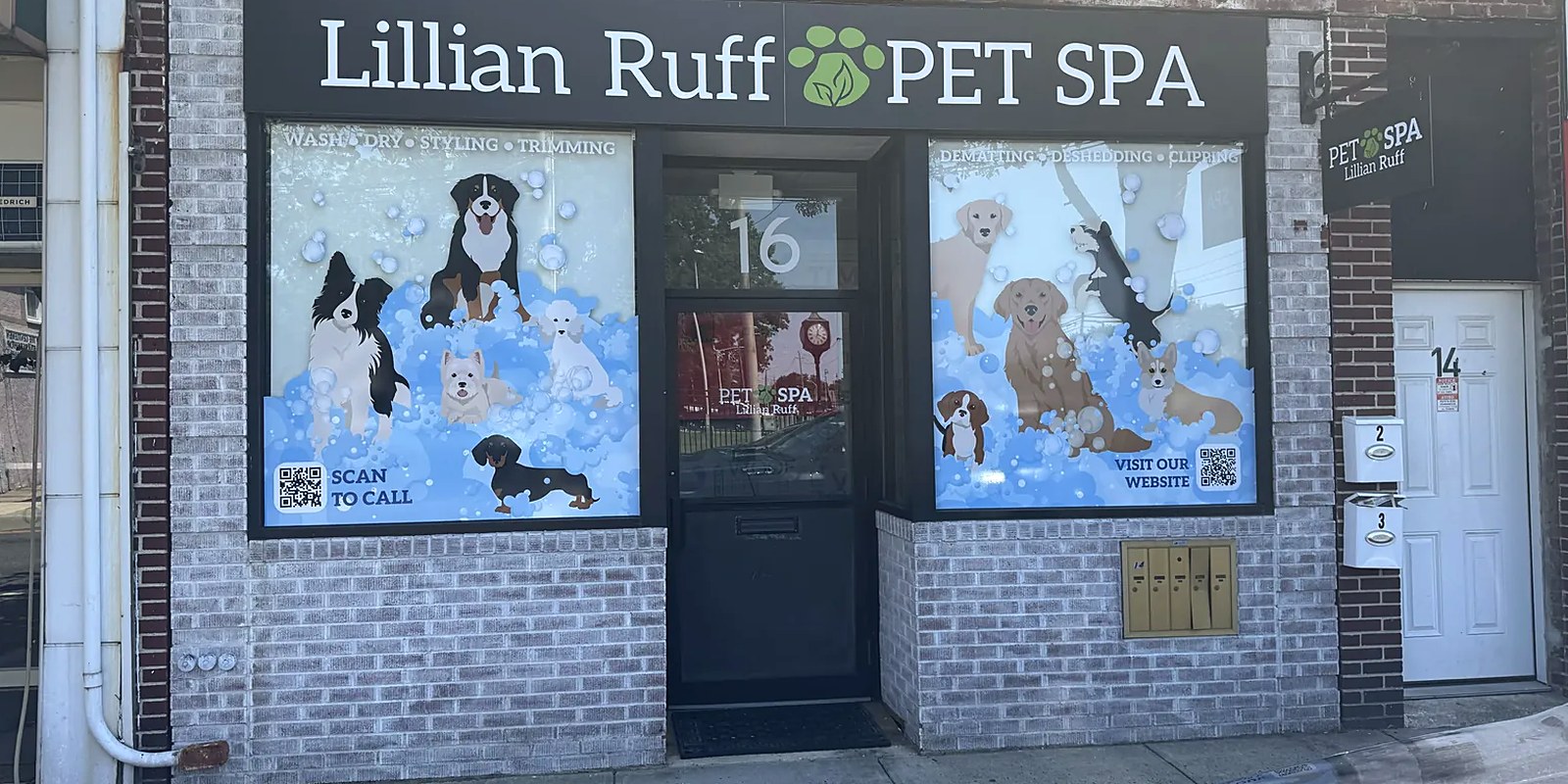 The Lillian Ruff Pet Spa storefront at 16 Laurel Rd in East Northport, New York