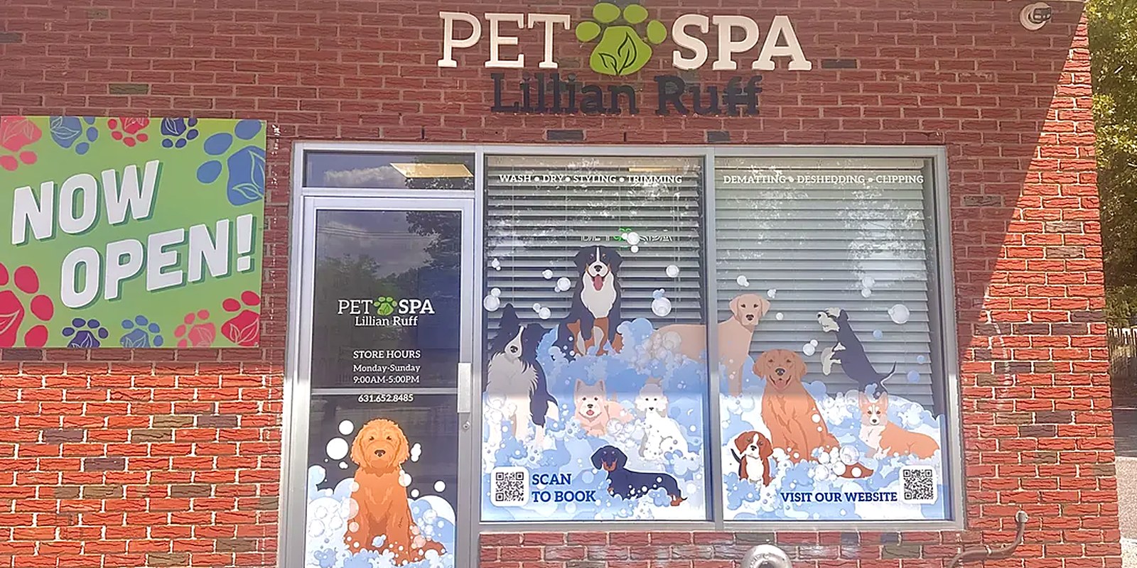 The Lillian Ruff Pet Spa grooming salon storefront at 16 Laurel Rd in East Northport, New York
