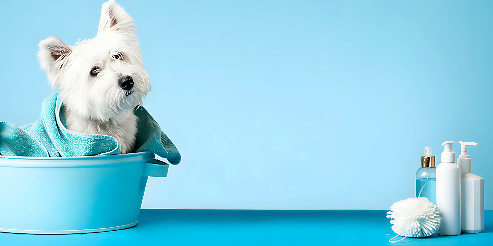 A small long-coated Maltipoo before and after grooming, showing a tidier coat around the body and rear