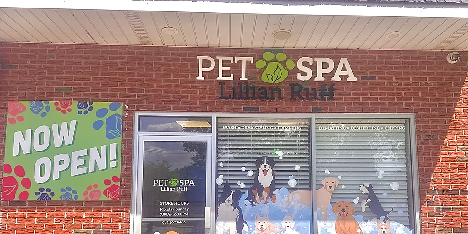 The Lillian Ruff Pet Spa storefront at 835 Portion Road in Ronkonkoma, where doggy daycare runs 7am to 7pm seven days a week